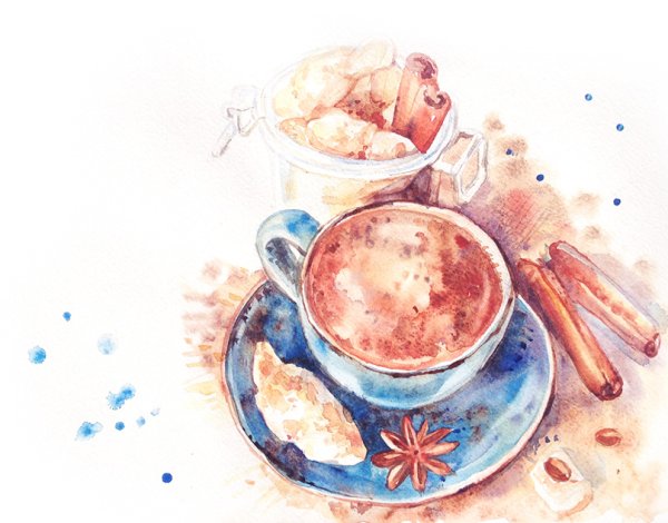 Кружка кофе акварелью