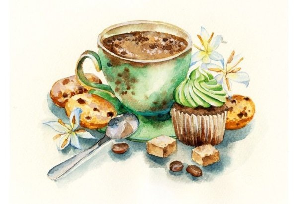 Кружка кофе акварелью