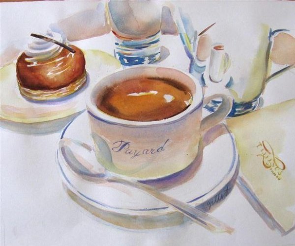 Чаепитие рисунок акварелью