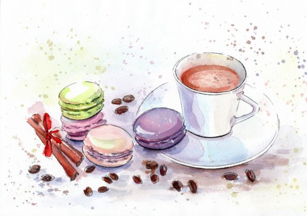 Сладости с чаем скетчинг