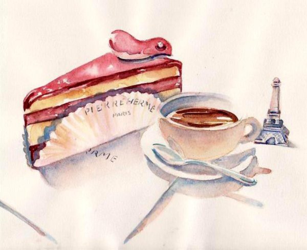 Скетч пирожное кофе