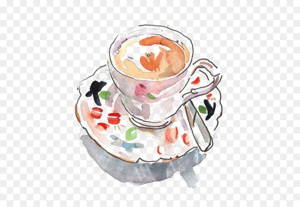 Чашка кофе скетч акварелью