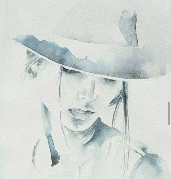 Зарисовка девушка с шляпой