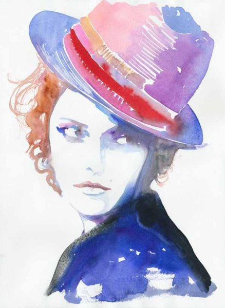 Акварельный портрет в шляпе
