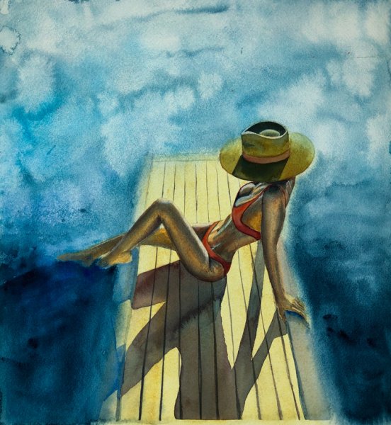 Девушка в шляпе акварель