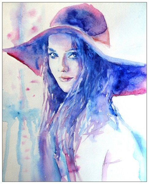 Женщина в шляпе рисунок акварелью