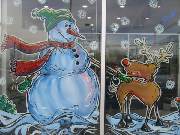 Роспись окон Снеговики