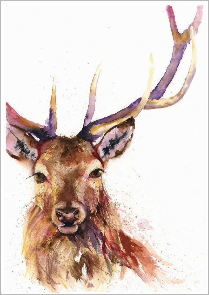 Олень арт акварель