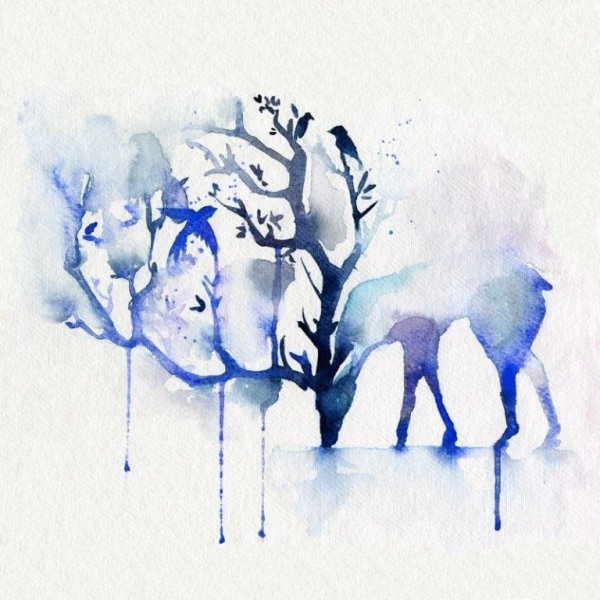Очертание оленя акварелью