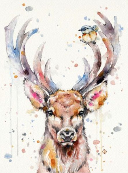 Олень акварелью