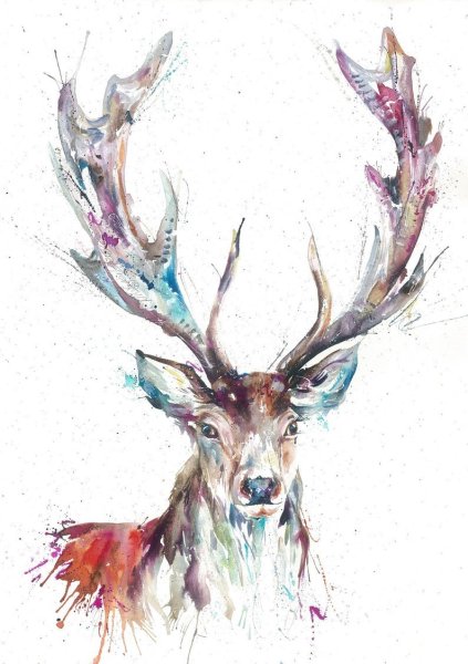 Олень акварель новый год