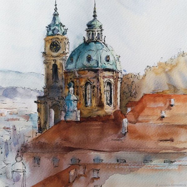 Акварель Прага городской пейзаж