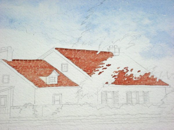 Крыши домов акварелью