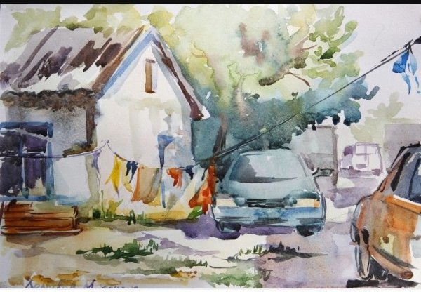 Етюд Плиннер село акварельный