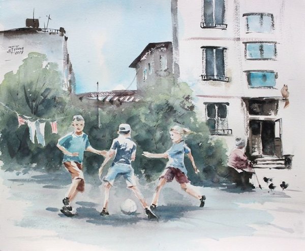 Сюжетная композиция акварелью