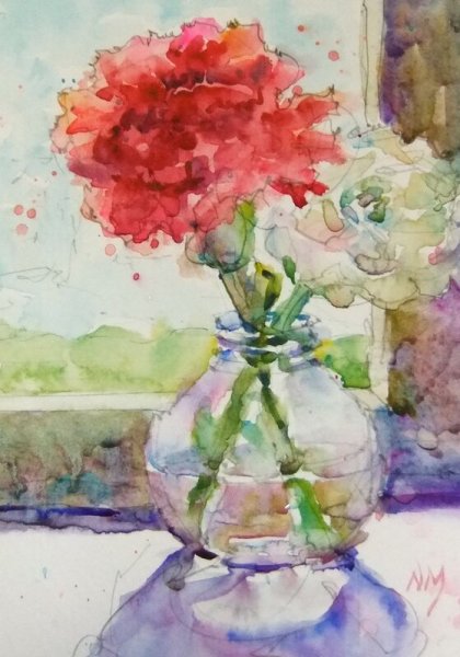 Ваза с цветами акварелью
