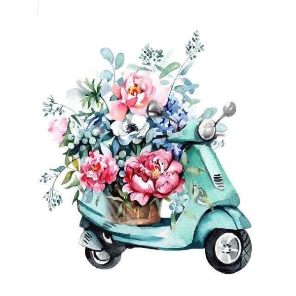 Машинка с цветами акварель