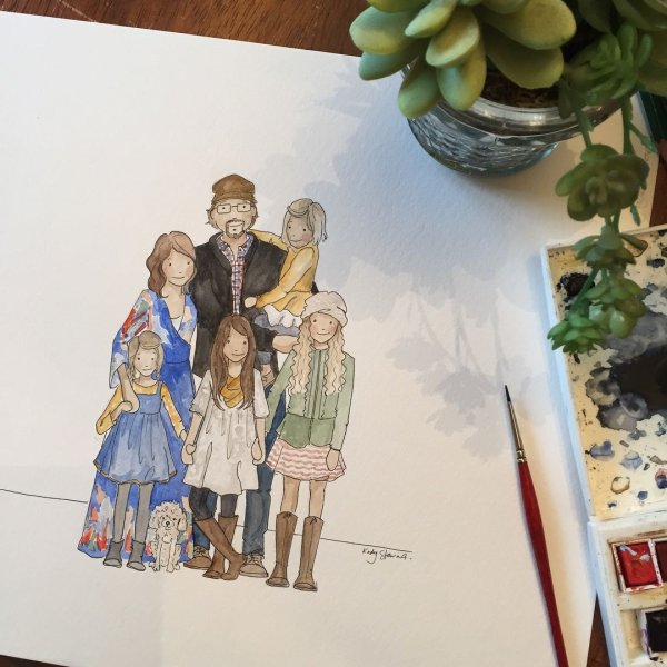 Семья акварель