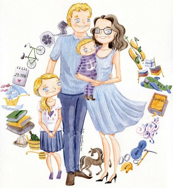 Семья акварель