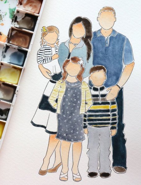 Счастливая семья акварель