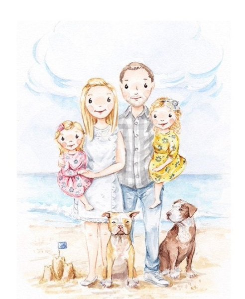 Акварель семья с детьми
