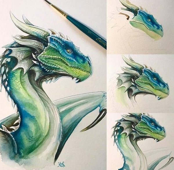 Дракон в акварельном стиле