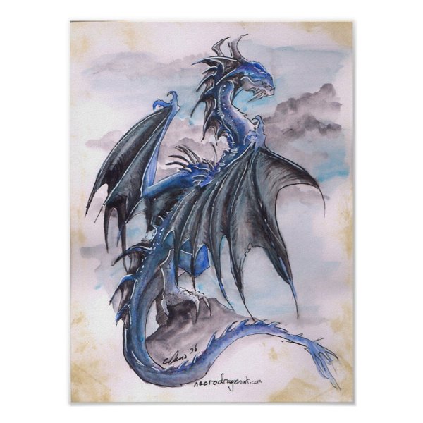 Дракон акварель