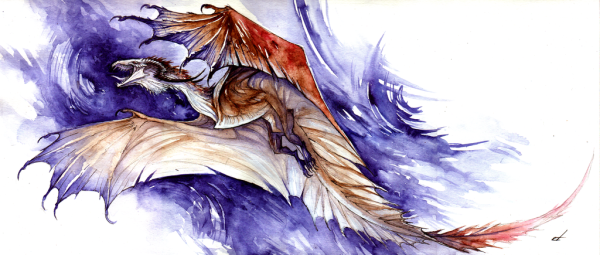 Дракон акварель