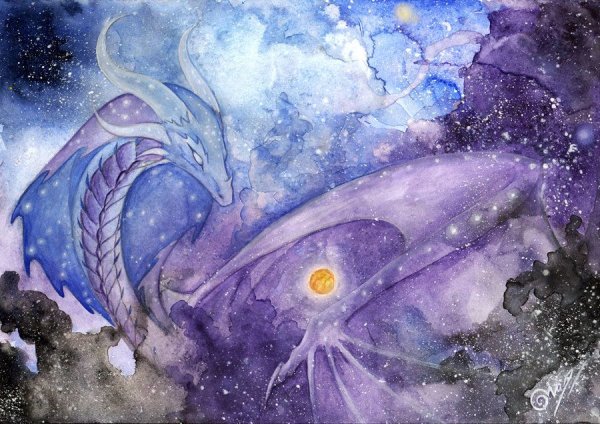 Дракон акварель