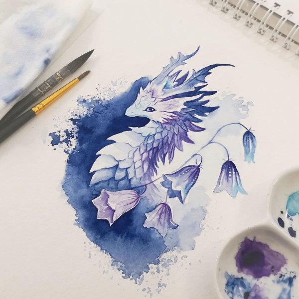 Дракончик акварель