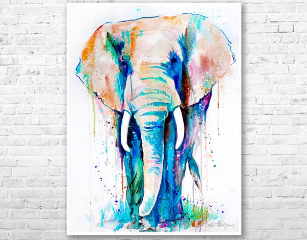 Слон рисунок акварель