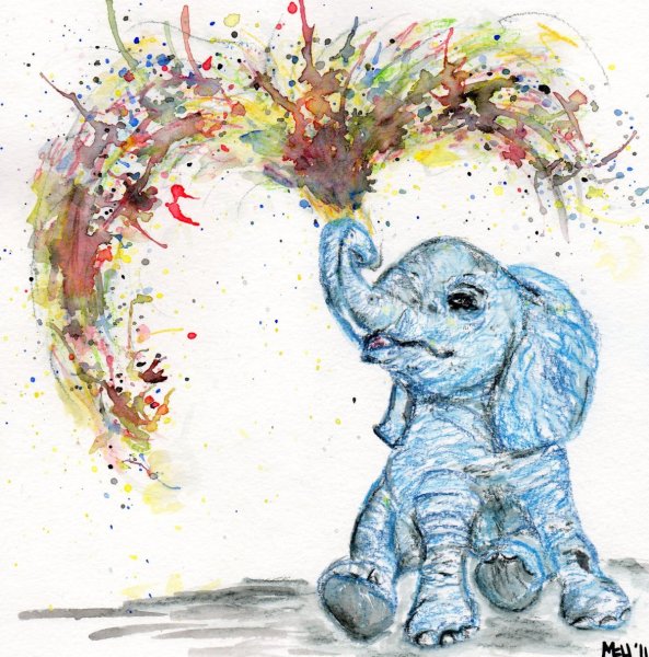 Слоник с красками акварель