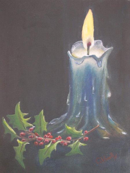 Горящая свечка акварель