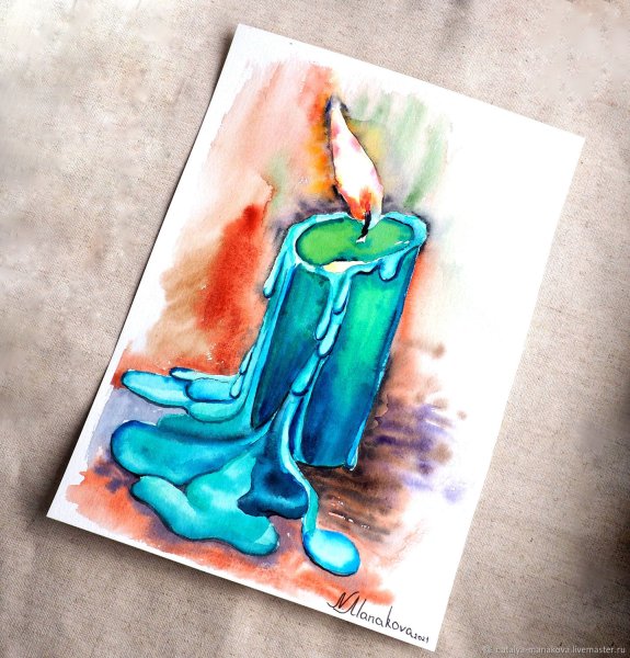 Рождественская свеча акварель