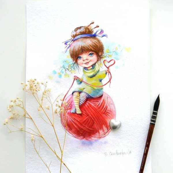 Акварельные иллюстрации Knitting