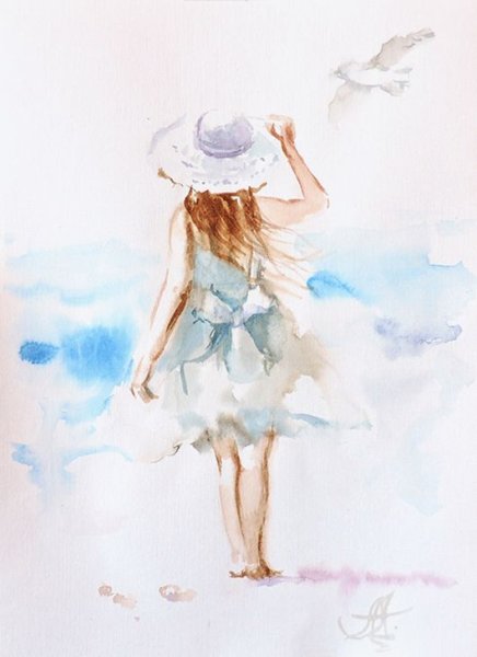 Акварель девушка в белом