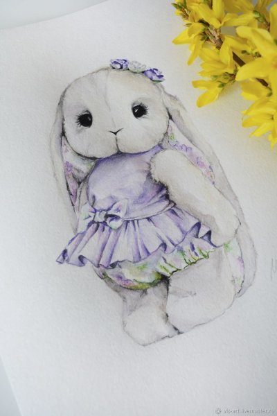 Зайка акварель рисунок