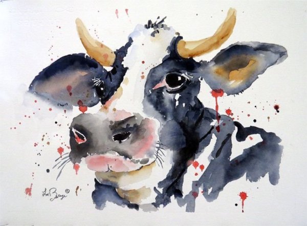 Бычок акварель