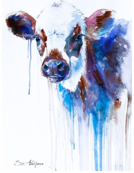 Бык акварель