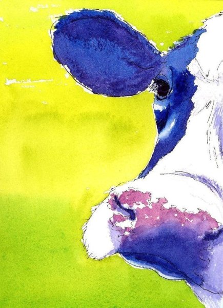 Корова акварелью