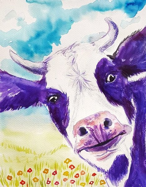 Бык акварель