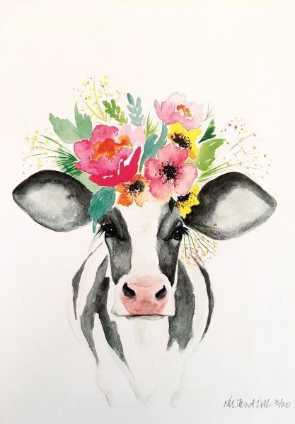 Животные с цветами акварель