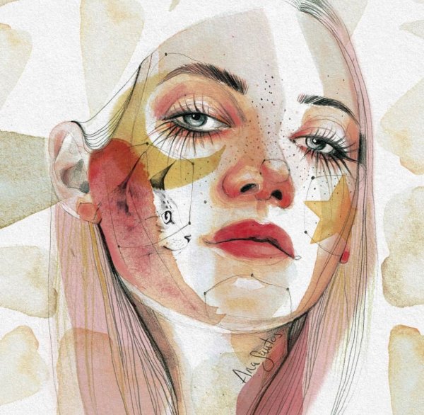 Лицо девушки акварелью