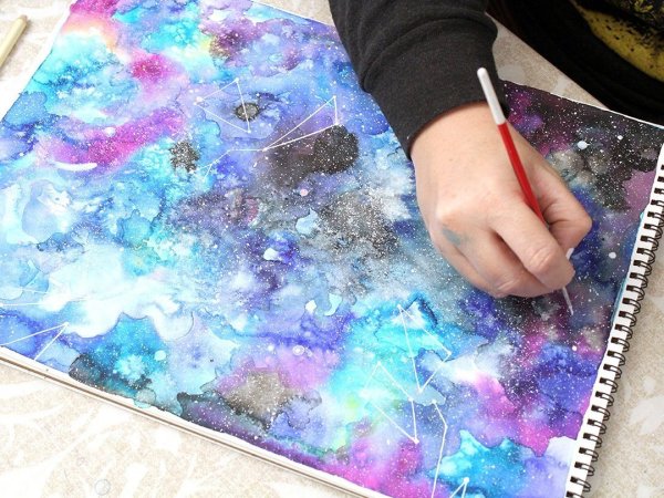 Рисование солью и акварельными красками