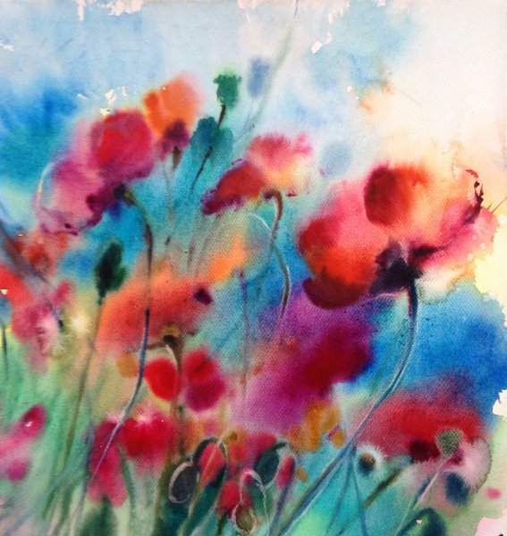 Техника по сырому акварелью