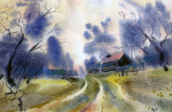 Пейзаж акварелью Аля Прима