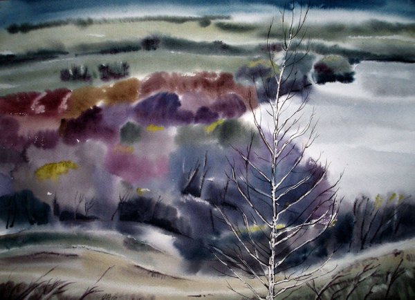 Осенний пейзаж по сырому акварелью Светлана Батакова