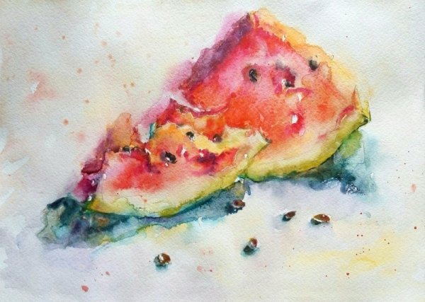 Аля Прима акварель Арбуз
