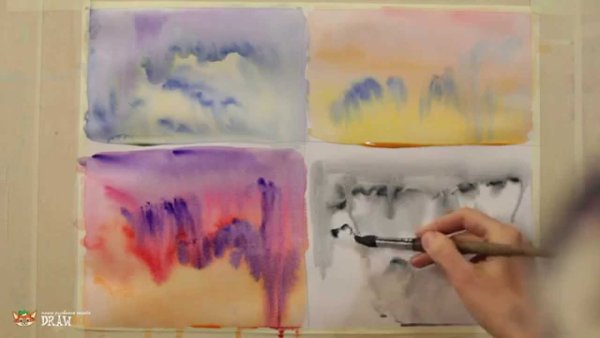 Вливание цвета в цвет акварель