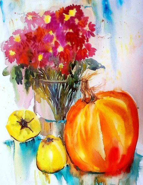 Осенний натюрморт акварелью